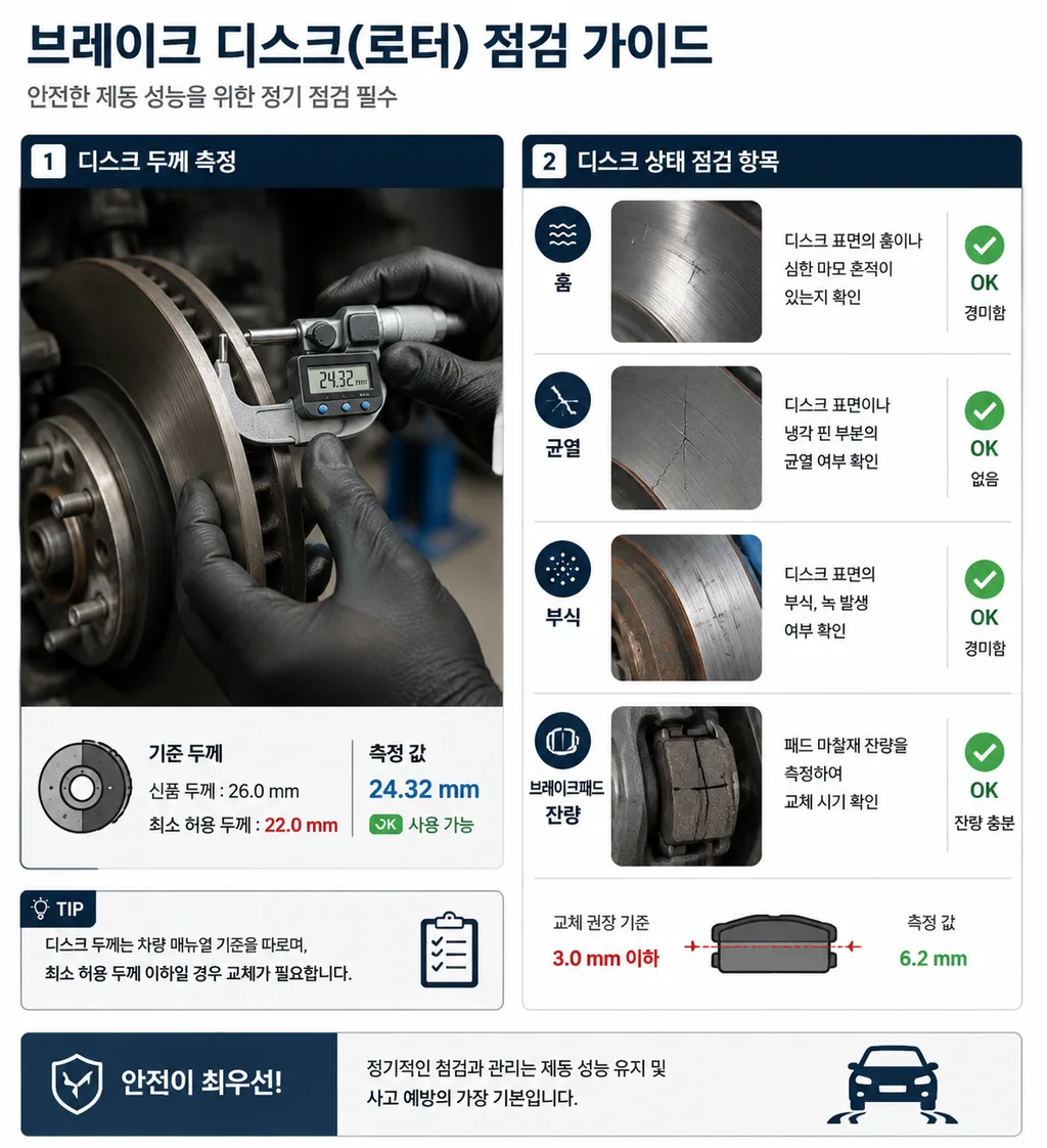 디스크로터 최소 두께와 브레이크패드 점검 체크리스트