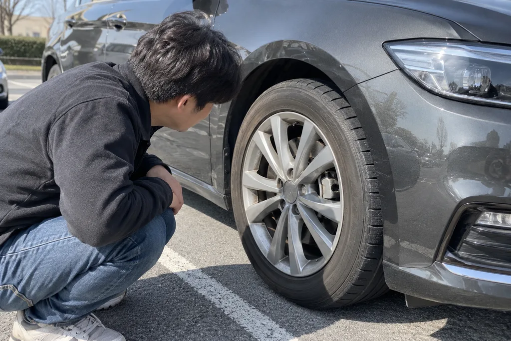 장거리 출퇴근 차량의 브레이크패드 교체 시기 점검 장면